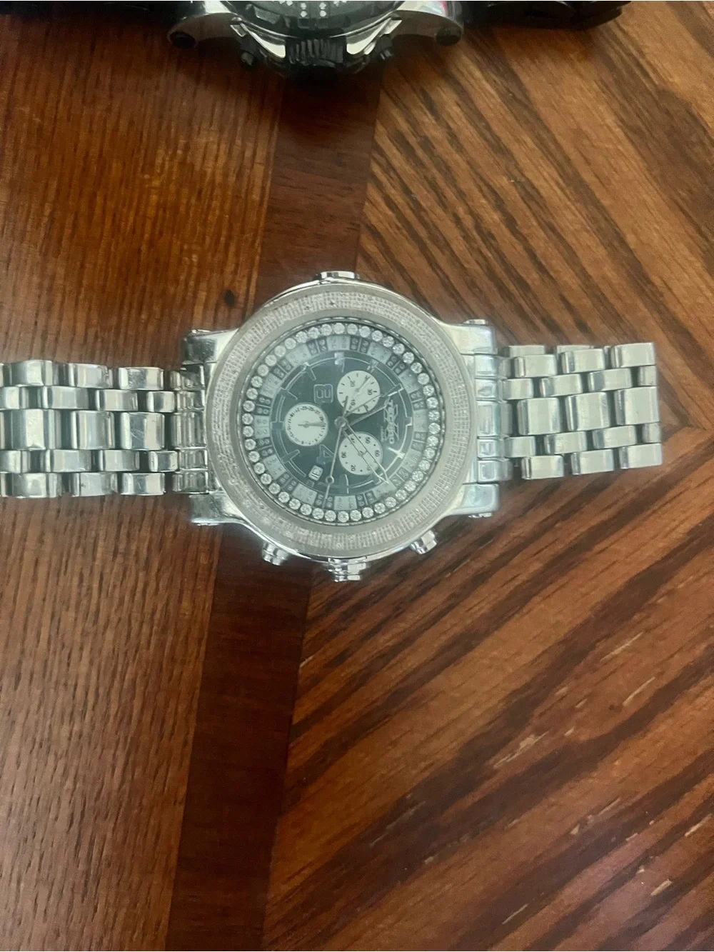 Michele Silver-Tone Men’s Chronograph Watch with Black Dial